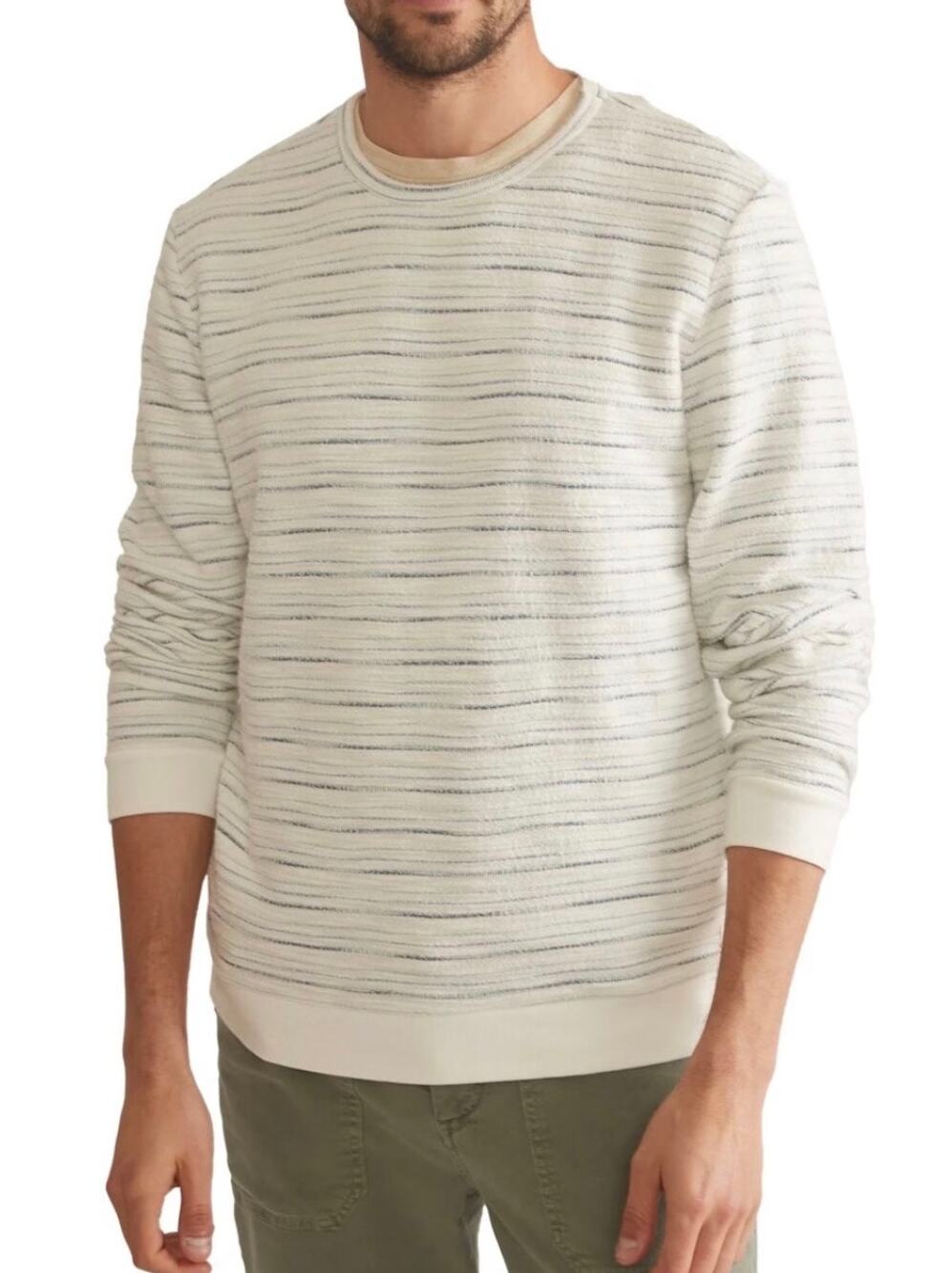 Marine Layer Men’s Textured Nautical Stripe Beach Crewneck Off White/Blue Sz L
